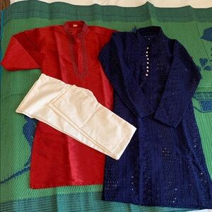 Red Kurta with White Pants